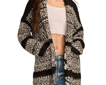 Lucky Brand Women's Fairisle Shawl Collar Open-Front Coatigan Black Size XL $149