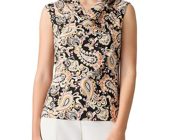 Kasper Petite Printed Cowlneck Sleeveless Top BLACK Size PXL MSRP $49