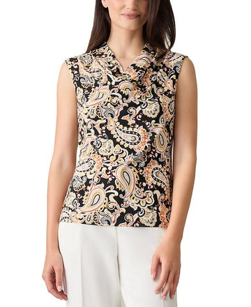 Kasper Petite Printed Cowlneck Sleeveless Top BLACK Size PXL MSRP $49