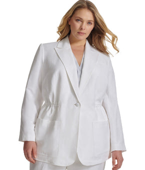 Calvin Klein Linen-Blend Elasticized-Waist Blazer WHITE Plus Size 20W MSRP $169