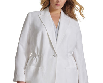 Calvin Klein Linen-Blend Elasticized-Waist Blazer WHITE Plus Size 20W MSRP $169