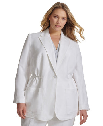 Calvin Klein Linen-Blend Elasticized-Waist Blazer WHITE Plus Size 14W MSRP $169