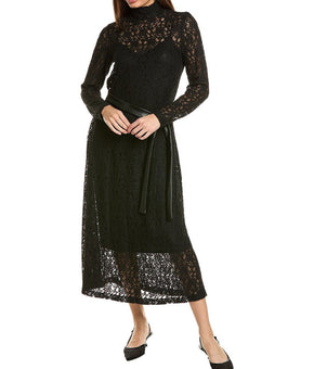 Anne Klein womens Mock Neck Midi Dress, Size M, Black MSRP $139