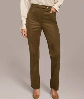 Donna Karan New York Women Straight-Leg Faux-Suede Pants Brown Size 0 MSRP $119