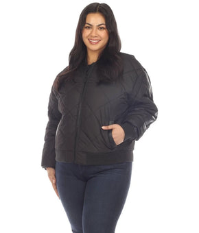 White Mark Jacket Womens Plus Size 2XL Black Quilted Puffer Bomber Cozy $99