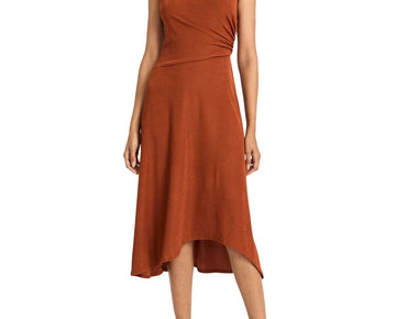 Maggy London Women's Round-Neck Gathered High-Low Dress Brown Size 6 MSRP $138