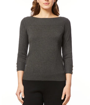 Melissa Paige Women's Boat-Neck Ribbed-Trim 3/4-Sleeve Sweater Gray Size XS