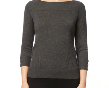 Melissa Paige Women's Boat-Neck Ribbed-Trim 3/4-Sleeve Sweater Gray Size XS