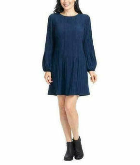 Hilary Radley Women's Pleated Stretch Dress Navy Blue Size L