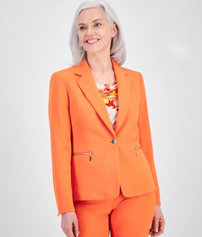 Kasper Petite Zip-Pocket One-Button Blazer Orange Size 10P MSRP $119