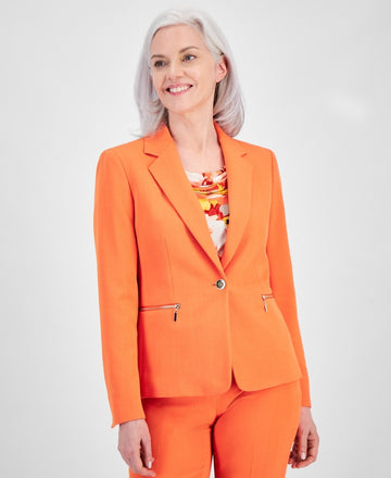 Kasper Petite Zip-Pocket One-Button Blazer Orange Size 10P MSRP $119