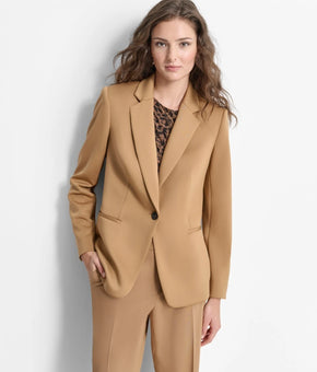 DKNY Women's Single-Button Padded-Shoulder Blazer Brown Size 0 MSRP $149