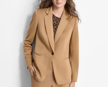 DKNY Women's Single-Button Padded-Shoulder Blazer Brown Size 0 MSRP $149