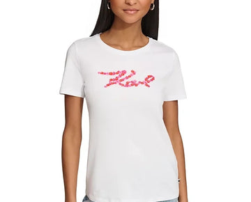 KARL LAGERFELD PARIS Women's Floral Short-Sleeve Graphic T-Shirt White Size M