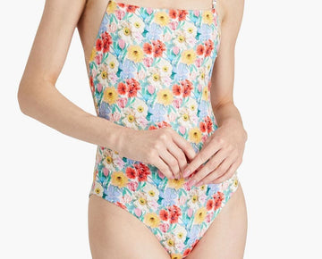 ONIA Juliette embellished floral-print swimsuit One piece Blue Size M MSRP $245