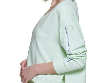CALVIN KLEIN Women's V-Neck High-Low Sweatshirt Green Size XL MSRP $60