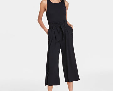 Bar III Petite Sleeveless Crewneck Tie-Waist Jumpsuit Black Size PP MSRP $60