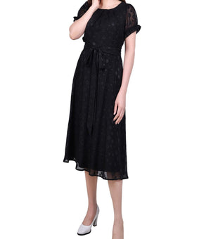 NY Collection Womens Chiffon Knee-Length Midi Dress Size PL Petite Black