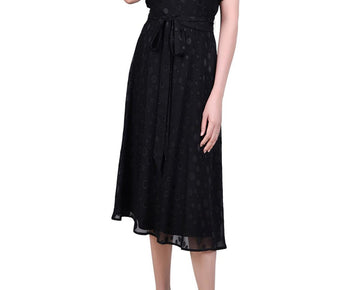 NY Collection Womens Chiffon Knee-Length Midi Dress Size PL Petite Black