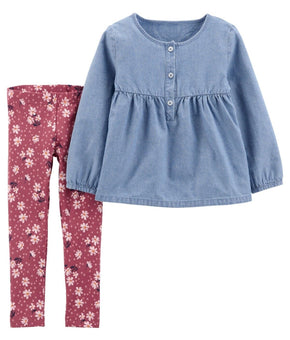 Carters Baby Girls 2 Piece Chambray Top and Leggings Set Size 6M