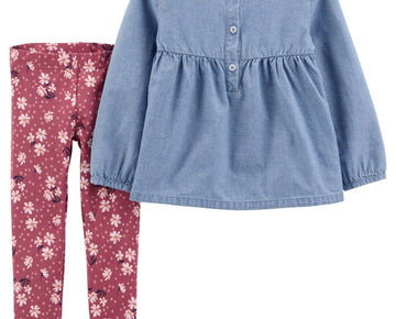 Carters Baby Girls 2 Piece Chambray Top and Leggings Set Size 6M