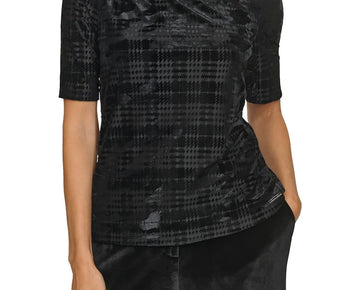 Calvin Klein Womens Printed Velvet Blouse Black Size M MSRP $59
