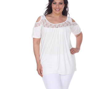 White Mark Womens Bexley Tunic Cold Shoulder Blouse, White, Plus Size 1X