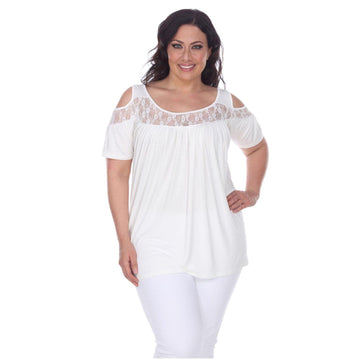 White Mark Womens Bexley Tunic Cold Shoulder Blouse, White, Plus Size 1X