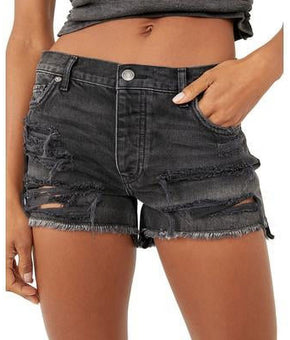 Free People Maggie Distressed Shorts In Montero Black Size 24