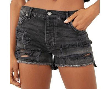 Free People Maggie Distressed Shorts In Montero Black Size 24