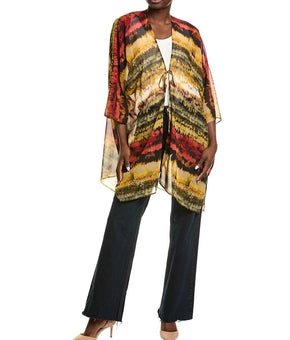 Anne Klein Women's Tie-Dyed Tie-Neck Kimono Sleeves Olive Green One Size $89
