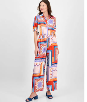 T Tahari Women's Printed Wide-Leg Pull-On Pants Red Orange Size XS MSRP $88