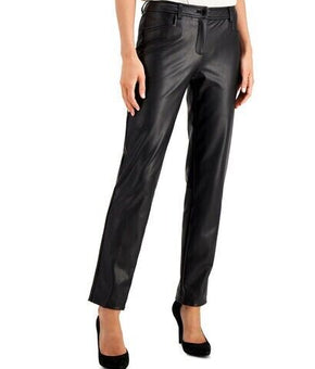 Anne Klein Women Vegan Leather Ankle Pants Anne Black Size 4 MSRP $119