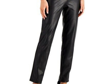 Anne Klein Women Vegan Leather Ankle Pants Anne Black Size 4 MSRP $119