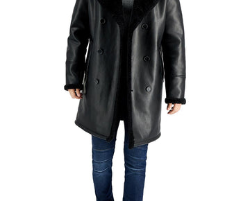 Guess Mens Faux Leather Faux Fur Long Coat Black Size XL