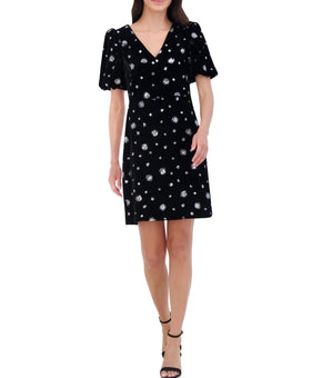 Eliza J Women's Sequined Puff-Sleeve A-Line Dress Black Size 14 MSRP $208