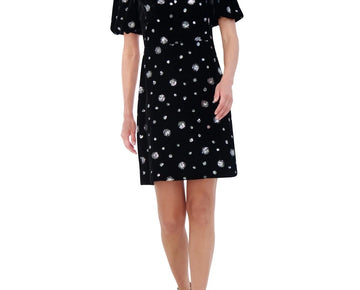 Eliza J Women's Sequined Puff-Sleeve A-Line Dress Black Size 14 MSRP $208