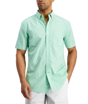 Club Room Shirt Mens Size XL Green Button-Down Short Sleeve Stretch Casual $50