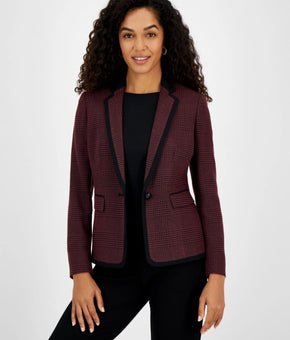 Kasper Petite Plaid Contrast-Trim One-Button Blazer Red Size 10P MSRP $139