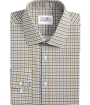 Tayion Collection Men's Slim-Fit Plaid Dress Shirt Brown Size 17/17.5 x 32/33