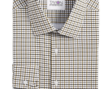 Tayion Collection Men's Slim-Fit Plaid Dress Shirt Brown Size 17/17.5 x 32/33