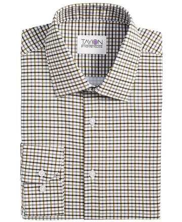 Tayion Collection Men's Slim-Fit Plaid Dress Shirt Brown Size 17/17.5 x 32/33