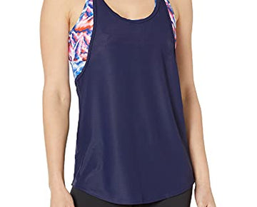 TYR SPORT Women's Standard Tankini, Red Blue, Size S