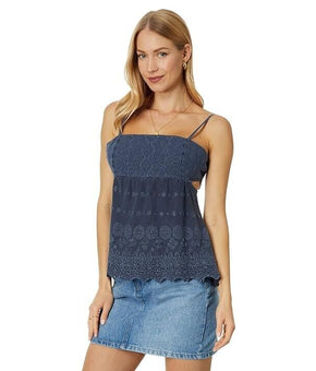 Lucky Brand Women's Top Top Size M Embroidered Eyelet Tank Top Blue MSRP $70