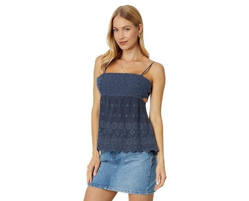 Lucky Brand Women's Top Top Size M Embroidered Eyelet Tank Top Blue MSRP $70