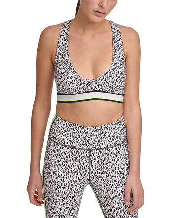 Dkny Womens Sport Printed Low-Impact Sports Bra white Size L MSRP $45