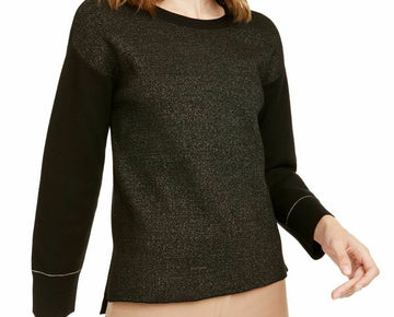 ANNE KLEIN Women's Black Gold Glitter Long Sleeve Jewel Neck Sweater Size: XXS
