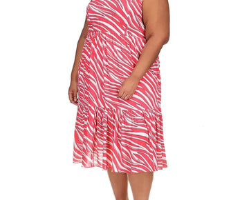 Michael Kors Soft Zebra Midi Dress viscose Red Plus Size 2X MSRP $185