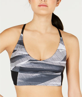 Nike Women Line Up Printed Cross-Back Long-Line Bikini Top Black Size S $64