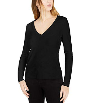 INC Womens Cotton V-Neck T-Shirt Black M